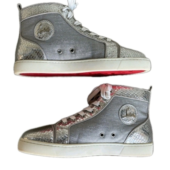 Christian Louboutin Other - Christian Louboutin Silver Metallic ‘Orlato' Red Bottom High Tops EU 43 US 10